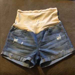 Maternity Distressed Jean Shorts